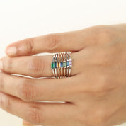 14k Solid Gold Gemstone Baguette Stacking Ring, Yellow, Pink, Blue, Sapphire, Emerald, Ruby