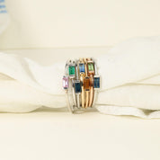 14k Solid Gold Gemstone Baguette Stacking Ring, Yellow, Pink, Blue, Sapphire, Emerald, Ruby - view 2