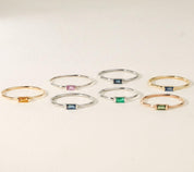14k Solid Gold Gemstone Baguette Stacking Ring, Yellow, Pink, Blue, Sapphire, Emerald, Ruby - view 3