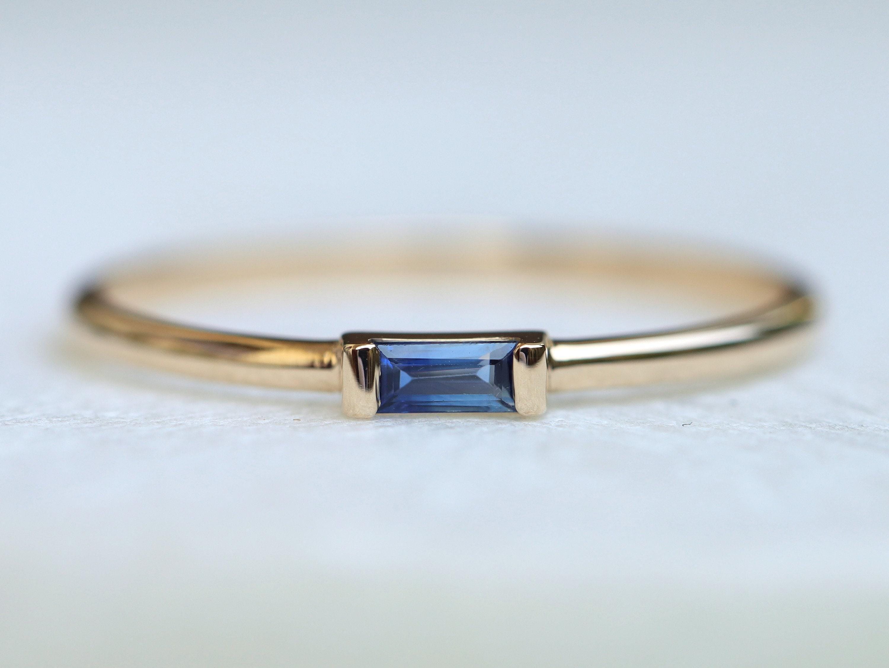 14k Solid Gold Gemstone Baguette Stacking Ring, Yellow, Pink, Blue, Sapphire, Emerald, Ruby - view 4