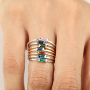 14k Solid Gold Gemstone Baguette Stacking Ring, Yellow, Pink, Blue, Sapphire, Emerald, Ruby - view 8