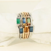 14k Solid Gold Gemstone Baguette Stacking Ring, Yellow, Pink, Blue, Sapphire, Emerald, Ruby - view 10