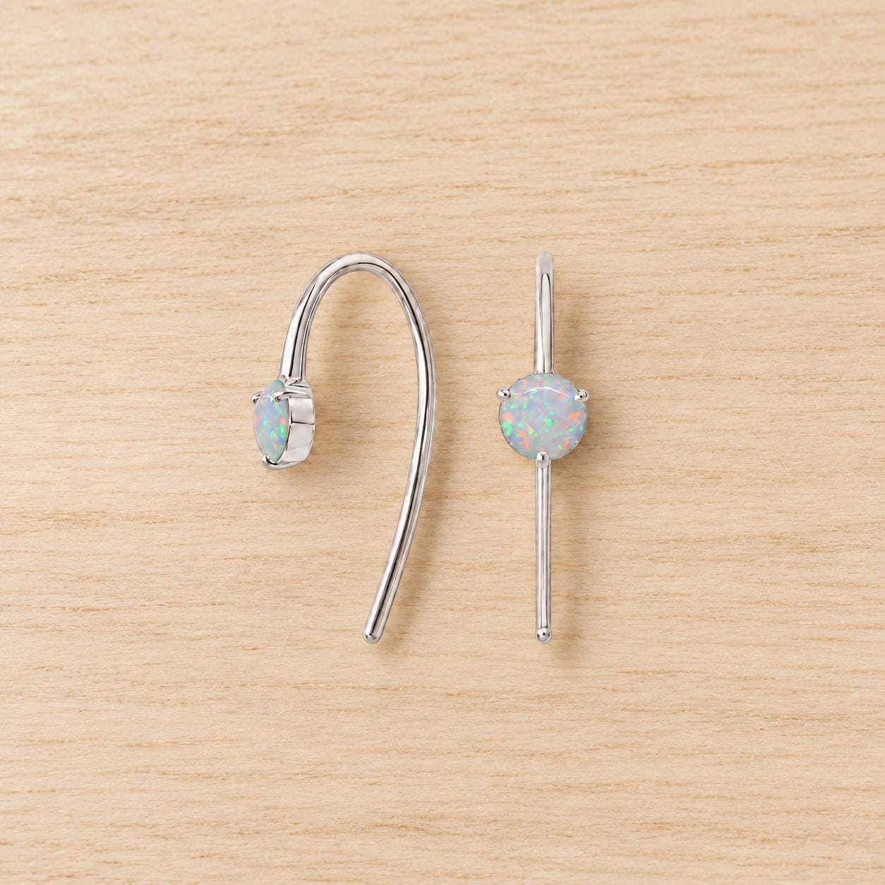 Australian white opal threader earrings, white front view