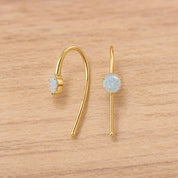 Australian white opal threader earrings, yellow angle view