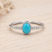 White gold Arizona turquoise and diamond ring, front view