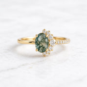 Oval Moss Agate & Lab Diamond Asymmetric Cluster Ring, photo 2
