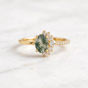 Oval Moss Agate & Lab Diamond Asymmetric Cluster Ring, photo 3