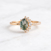 Oval Moss Agate & Lab Diamond Asymmetric Cluster Ring, photo 4