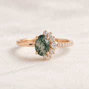 Oval Moss Agate & Lab Diamond Asymmetric Cluster Ring, photo 5