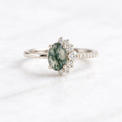 Oval Moss Agate & Lab Diamond Asymmetric Cluster Ring, photo 6