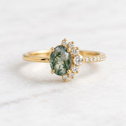 Oval Moss Agate & Lab Diamond Asymmetric Cluster Ring, photo 7