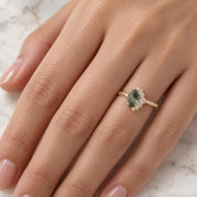 Oval Moss Agate & Lab Diamond Asymmetric Cluster Ring, photo 8