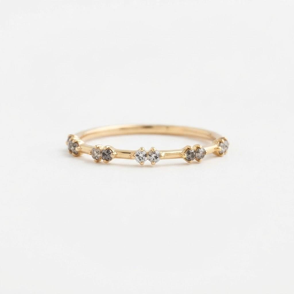 Paired Salt & Pepper Diamond Stacking Band, photo 1
