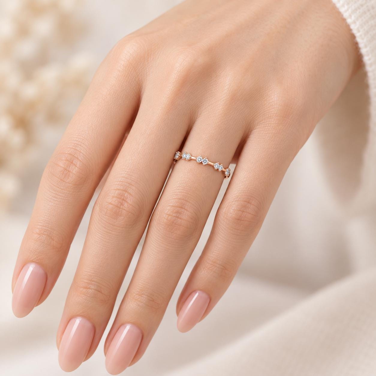 Paired Diamond Stacking Band in Solid Gold, 0.15 ct, photo 8