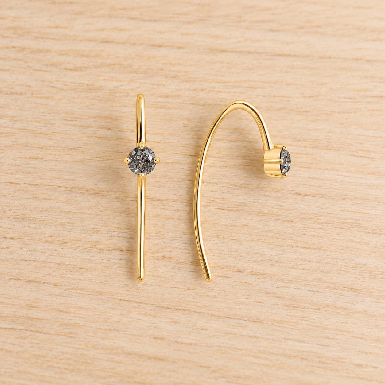 Rose-Cut Salt & Pepper Diamond Threader Earrings, photo 2