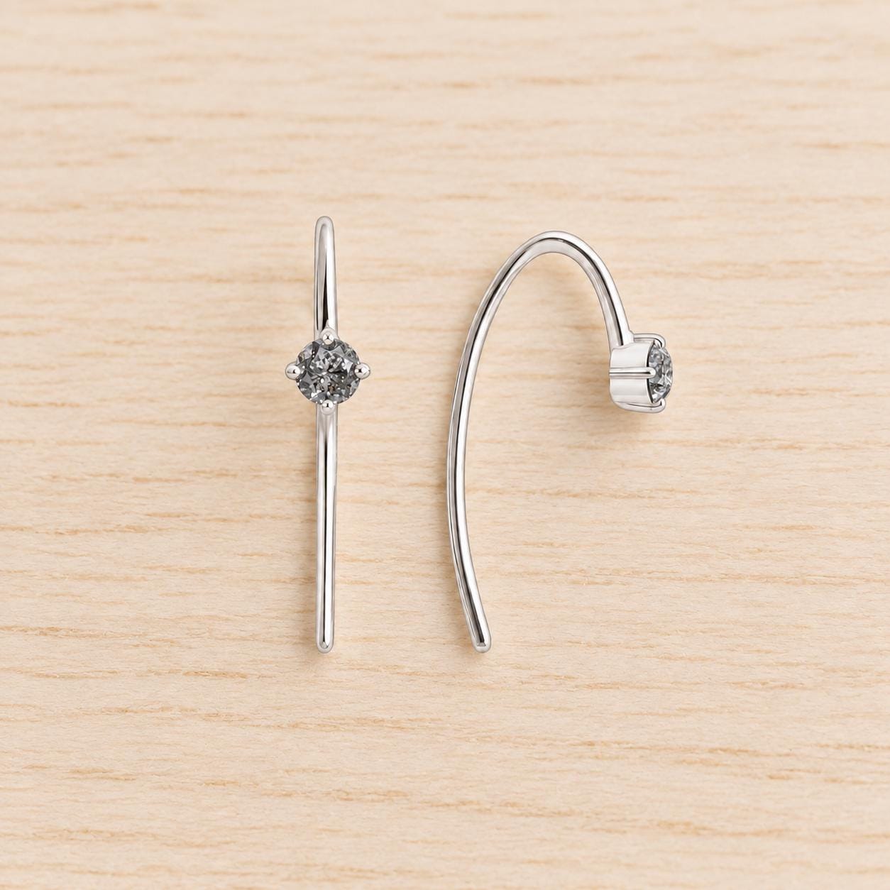 Rose-Cut Salt & Pepper Diamond Threader Earrings, photo 3