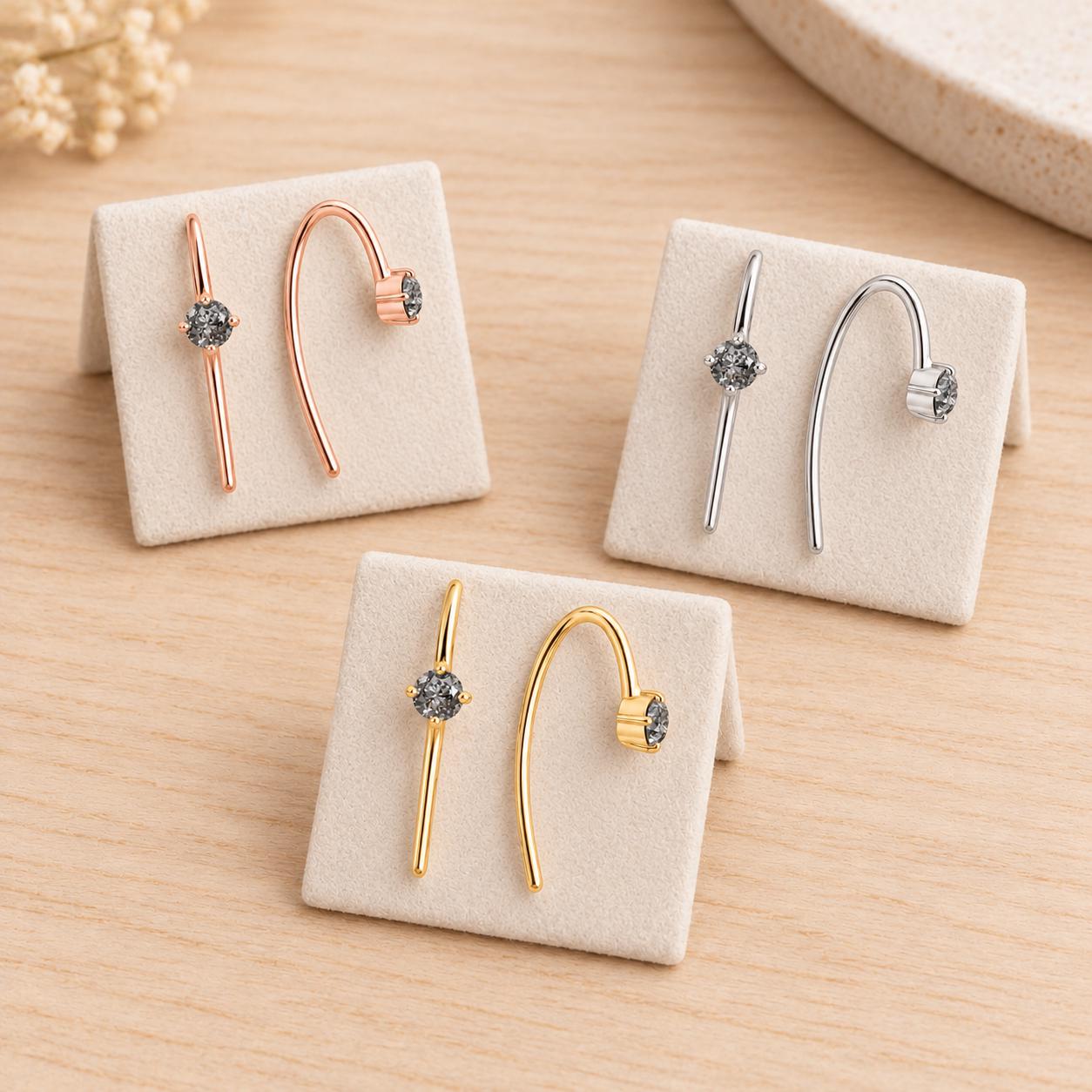 Rose-Cut Salt & Pepper Diamond Threader Earrings, photo 5