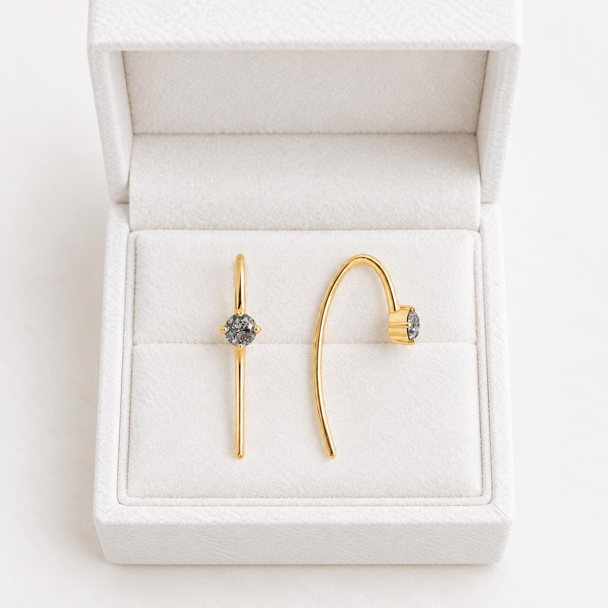 Rose-Cut Salt & Pepper Diamond Threader Earrings, photo 6