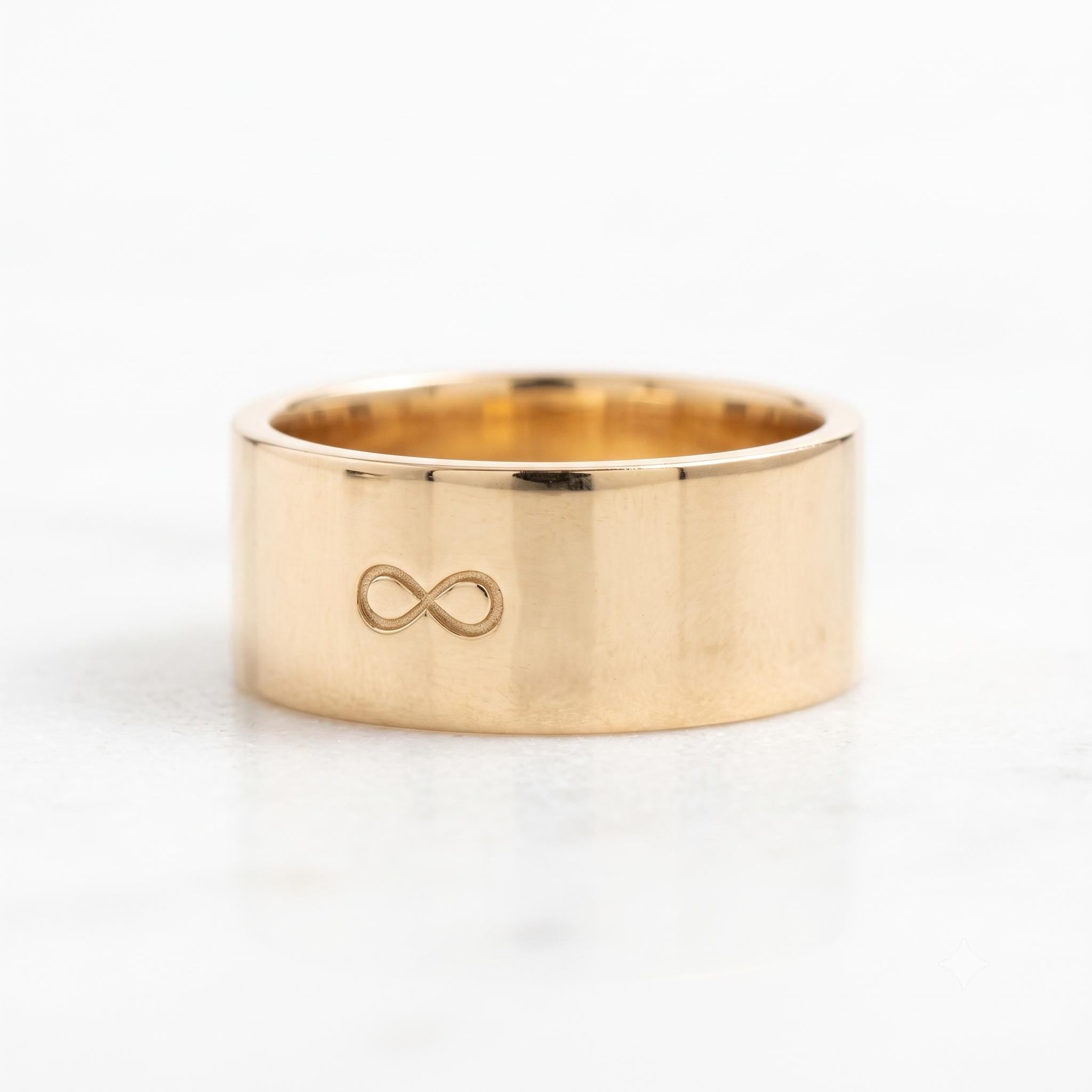 Engravable Wide Flat Gold Wedding Band, 8 mm, photo 1