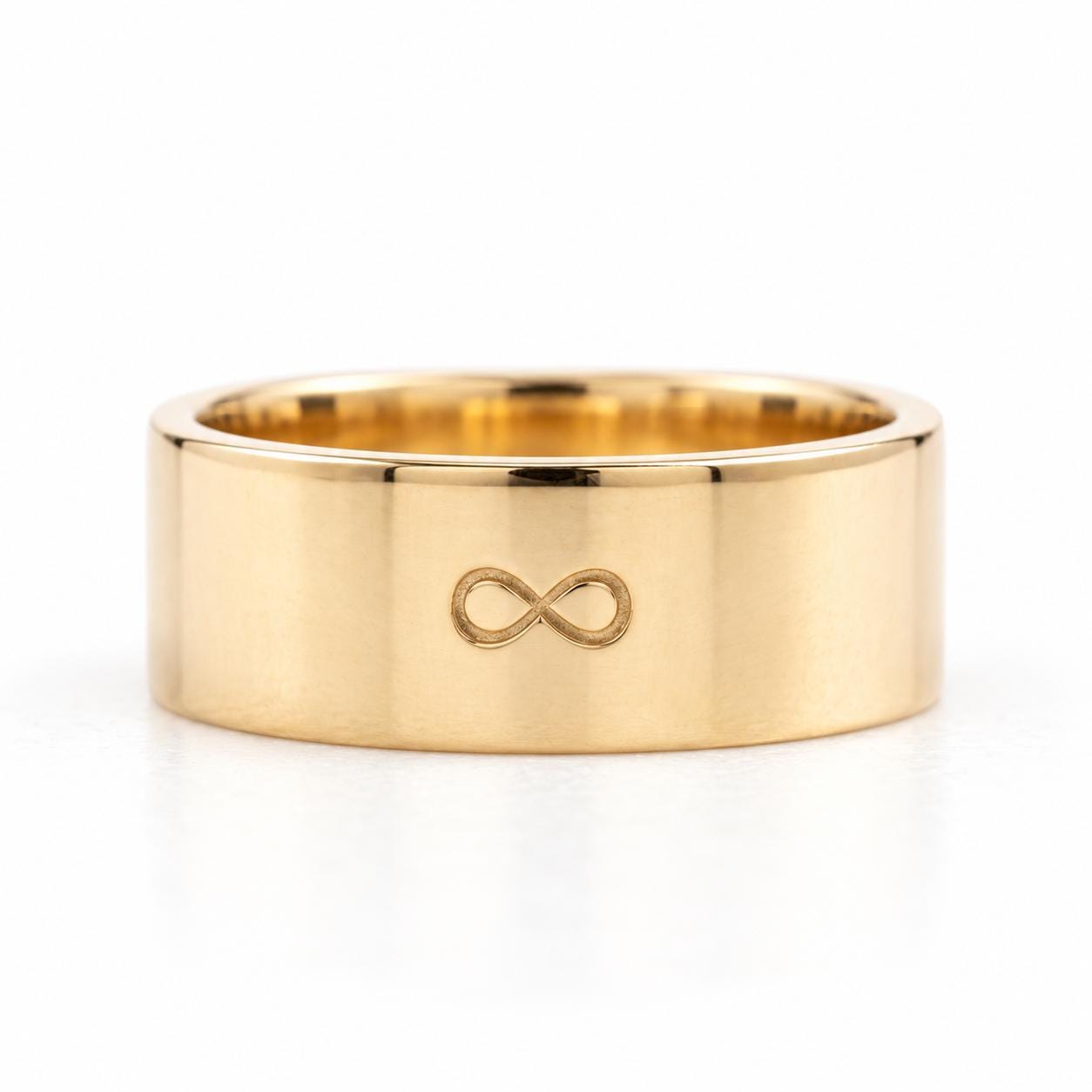 Engravable Wide Flat Gold Wedding Band, 8 mm, photo 2