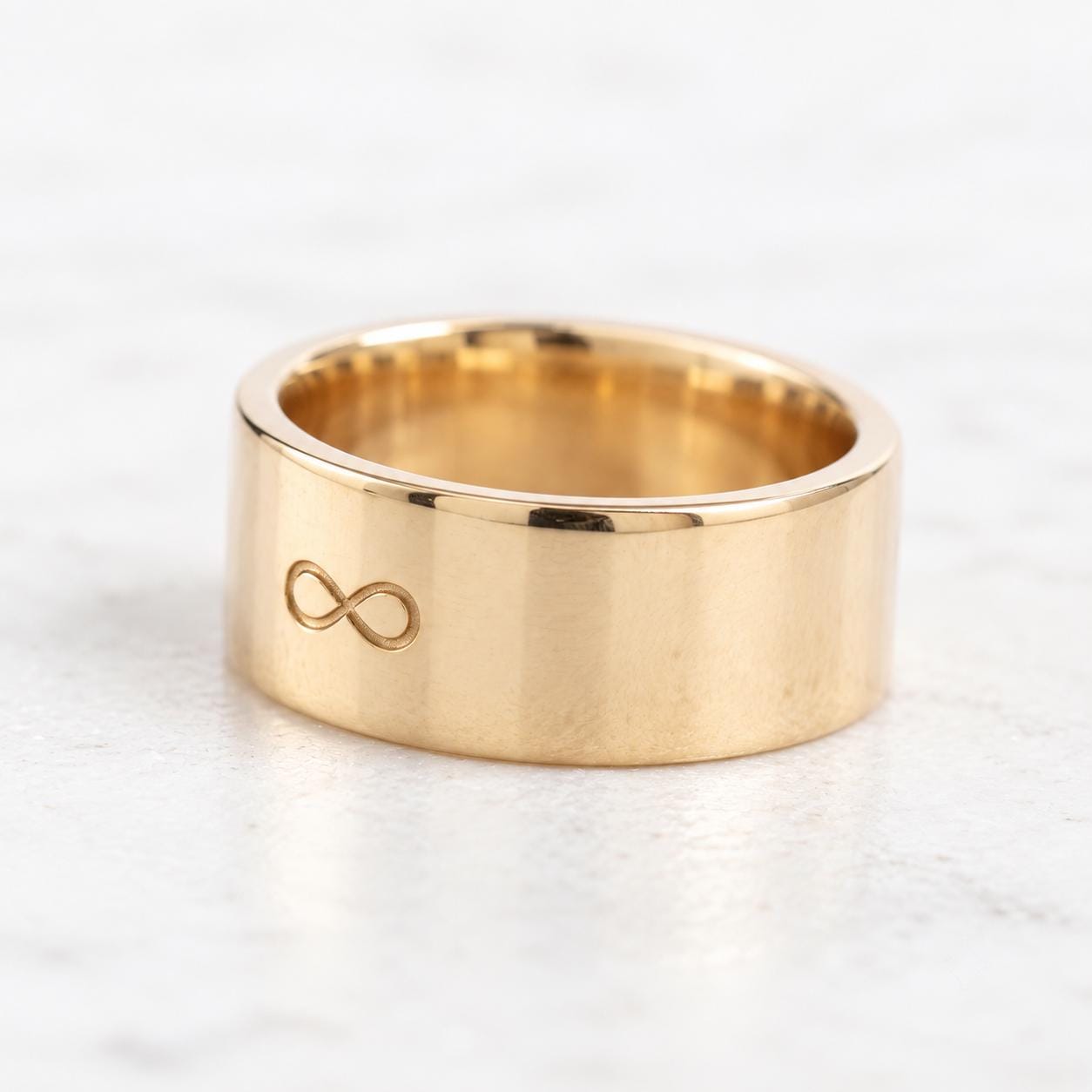 Engravable Wide Flat Gold Wedding Band, 8 mm, photo 3