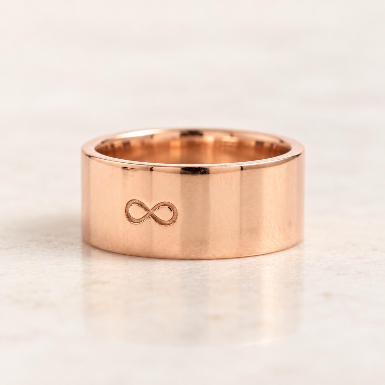 Engravable Wide Flat Gold Wedding Band, 8 mm, photo 7