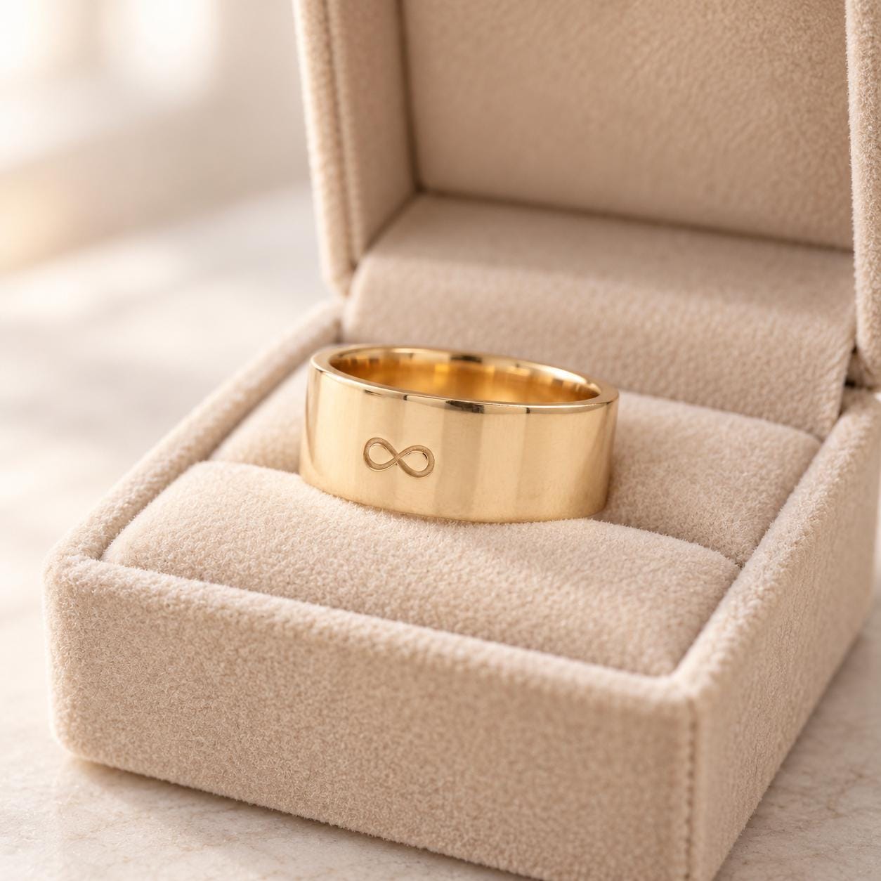 Engravable Wide Flat Gold Wedding Band, 8 mm, photo 8
