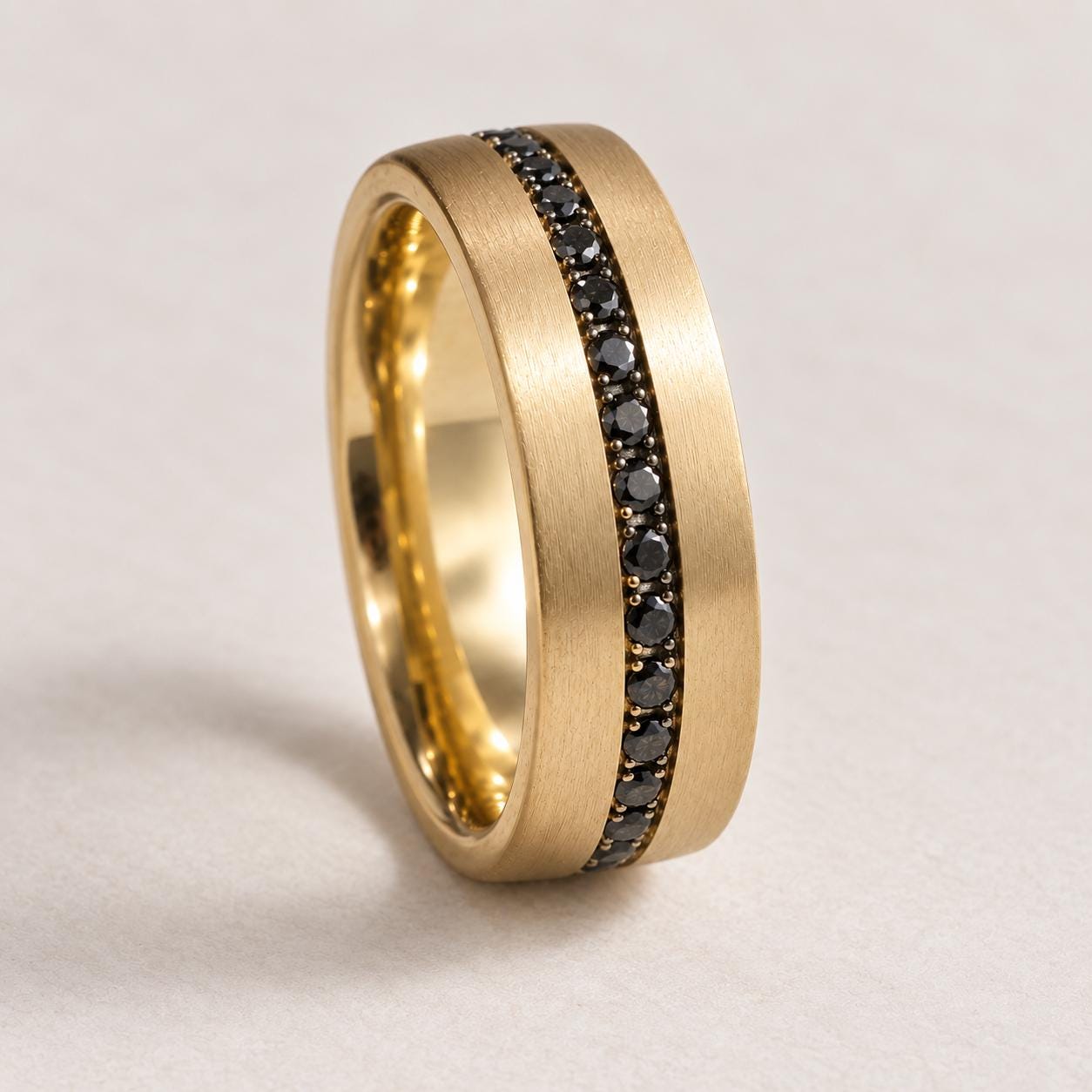 Natural Black Diamond Matte Gold Wedding Band, 6 mm, photo 1
