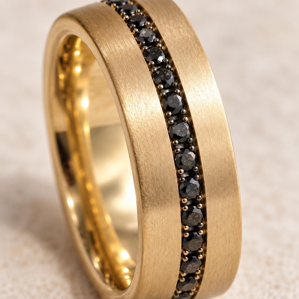 Natural Black Diamond Matte Gold Wedding Band, 6 mm, photo 3