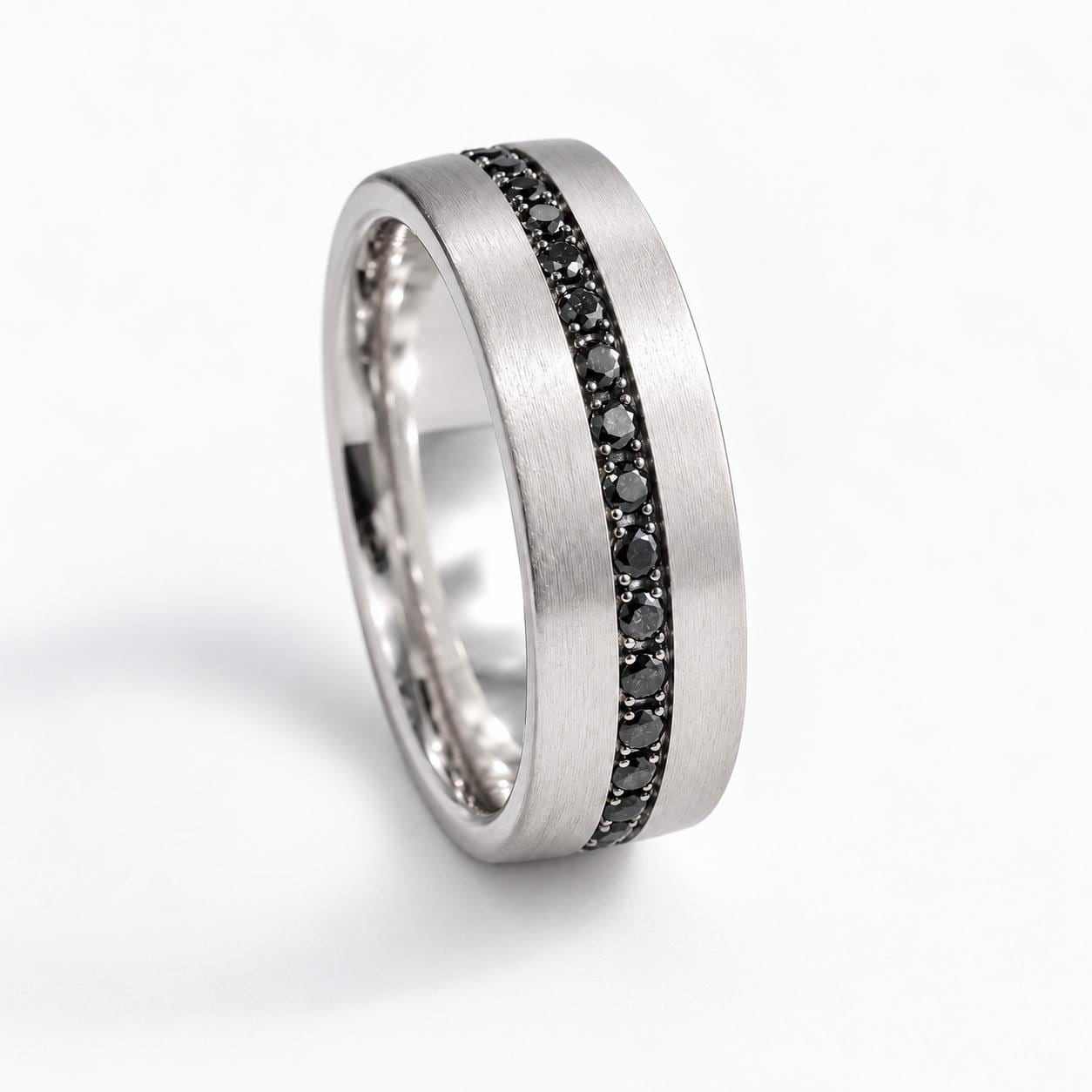 Natural Black Diamond Matte Gold Wedding Band, 6 mm, photo 4