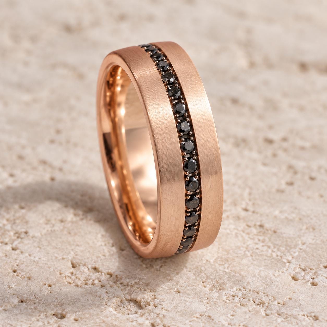 Natural Black Diamond Matte Gold Wedding Band, 6 mm, photo 5