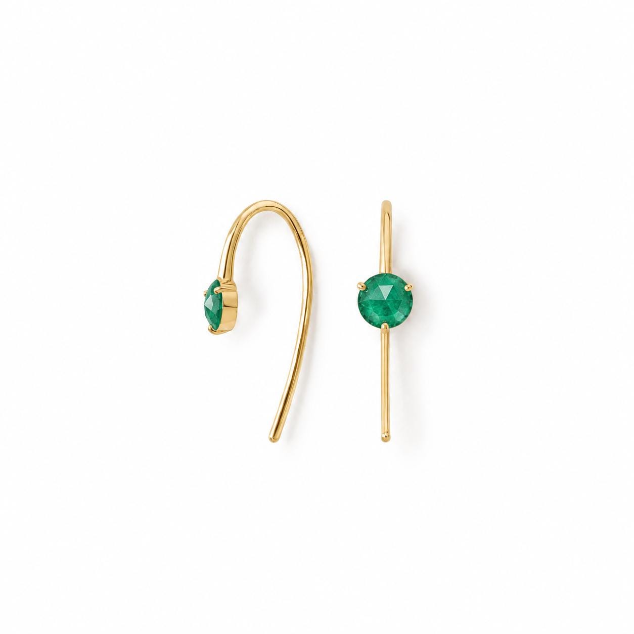 Natural Emerald Threader Earrings in Solid Gold, photo 1