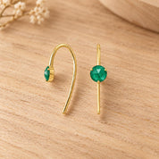 Natural Emerald Threader Earrings in Solid Gold, photo 2