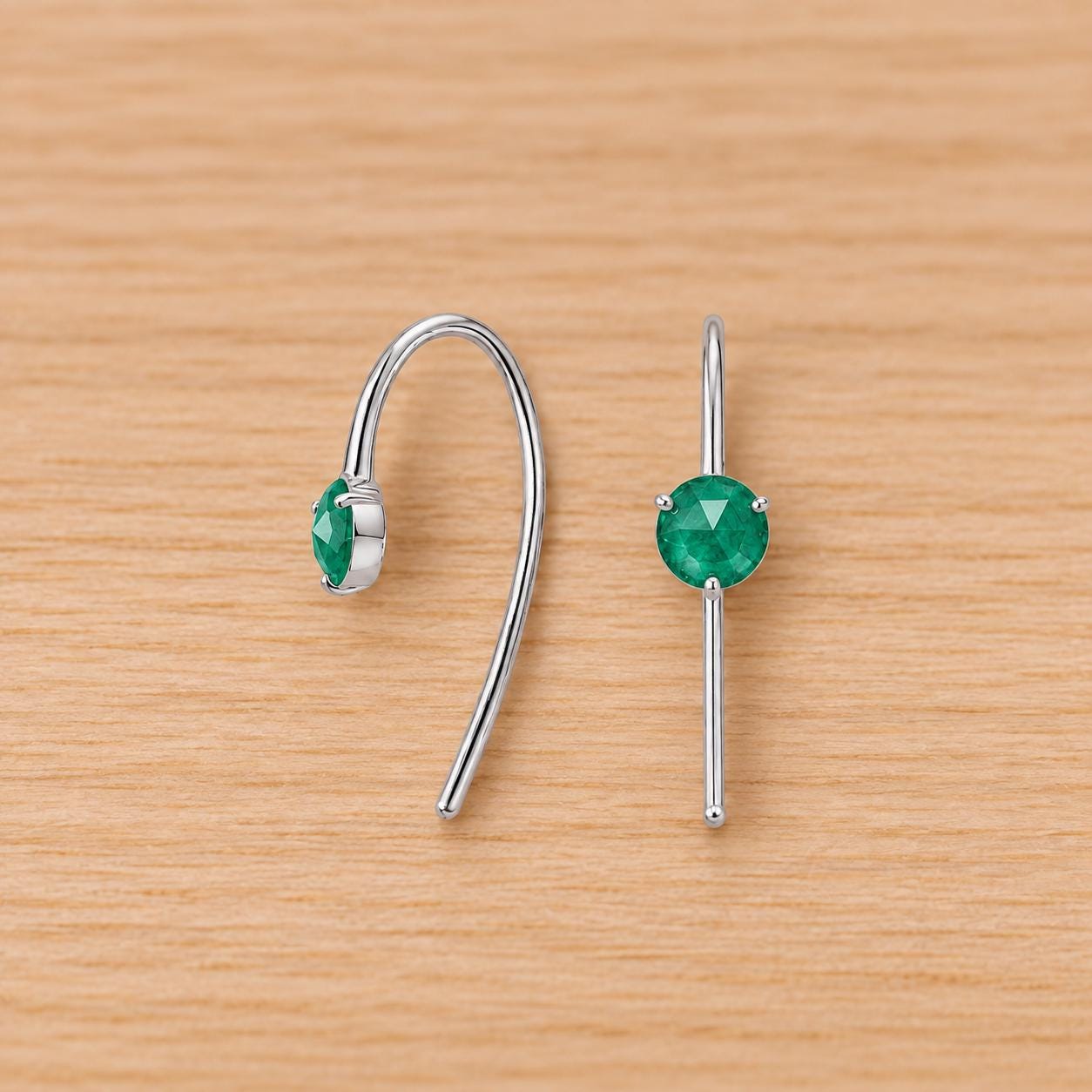 Natural Emerald Threader Earrings in Solid Gold, photo 3