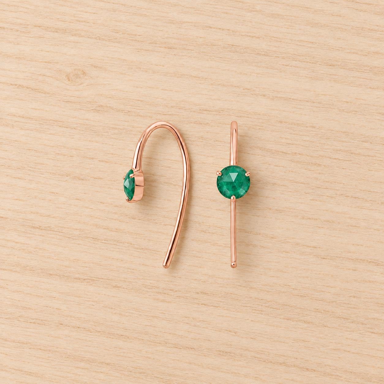 Natural Emerald Threader Earrings in Solid Gold, photo 4