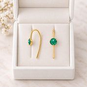 Natural Emerald Threader Earrings in Solid Gold, photo 6
