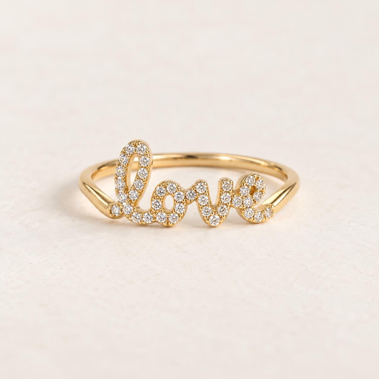 Diamond Love Script Ring in Solid Gold, photo 1