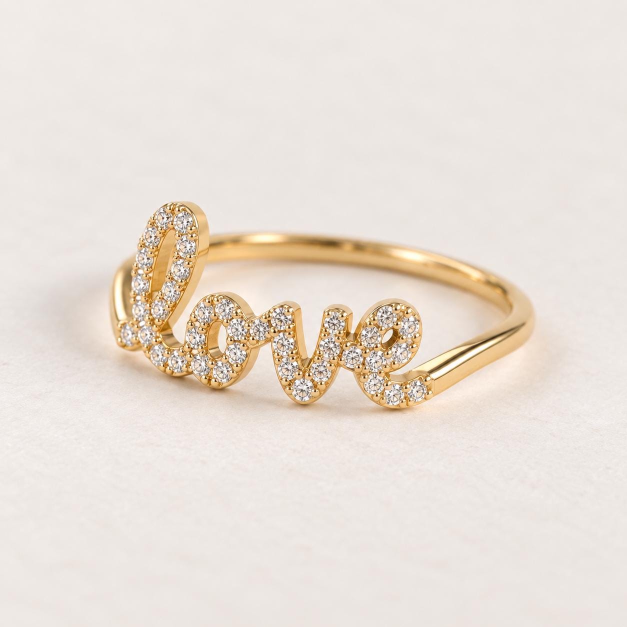 Diamond Love Script Ring in Solid Gold, photo 3