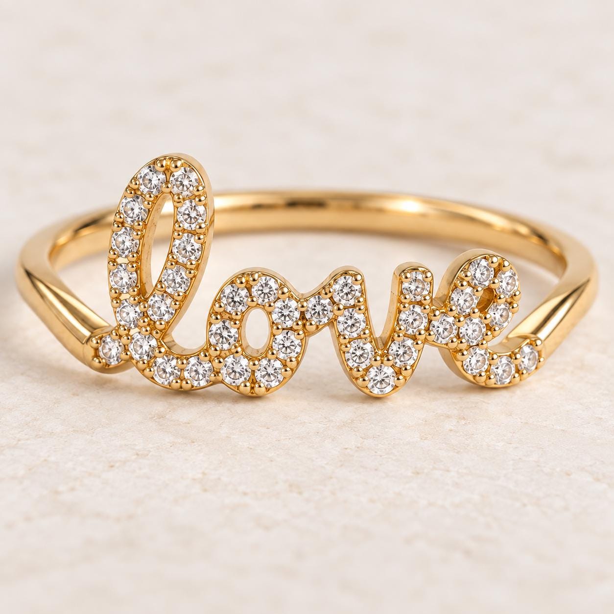Diamond Love Script Ring in Solid Gold, photo 4