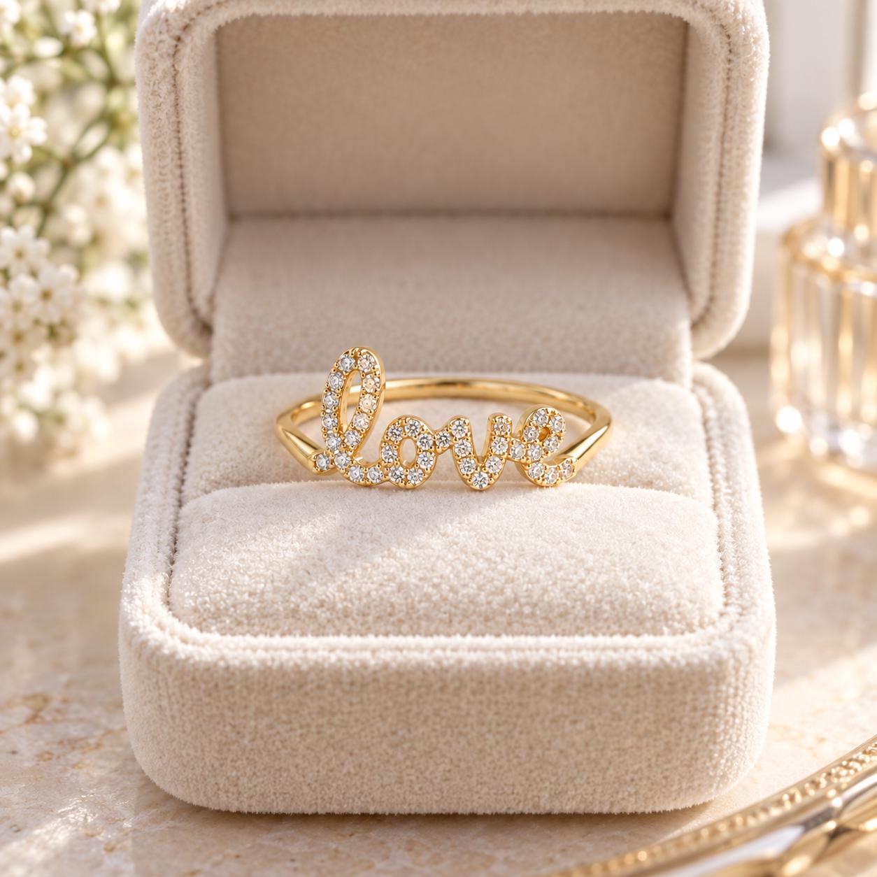 Diamond Love Script Ring in Solid Gold, photo 8