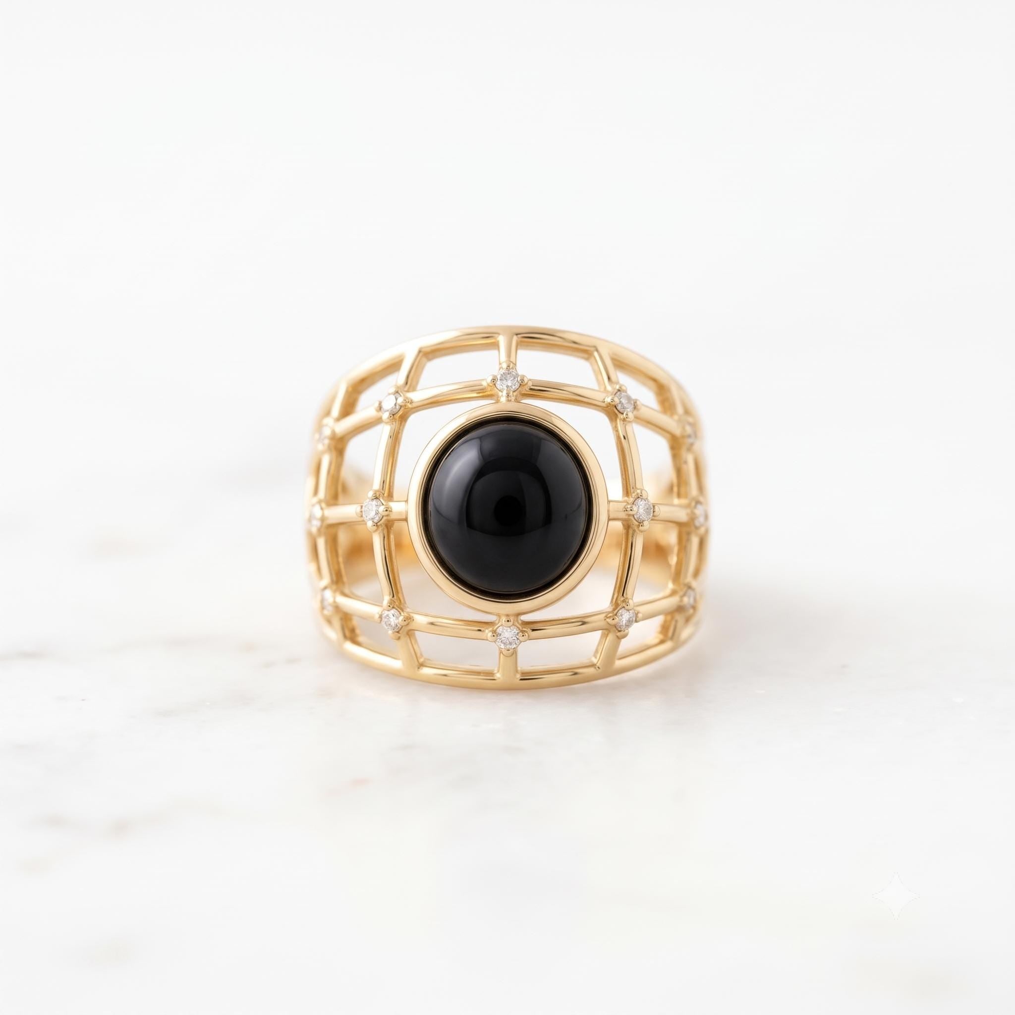 Black Onyx & Lab Diamond Lattice Ring, 8 mm, photo 1