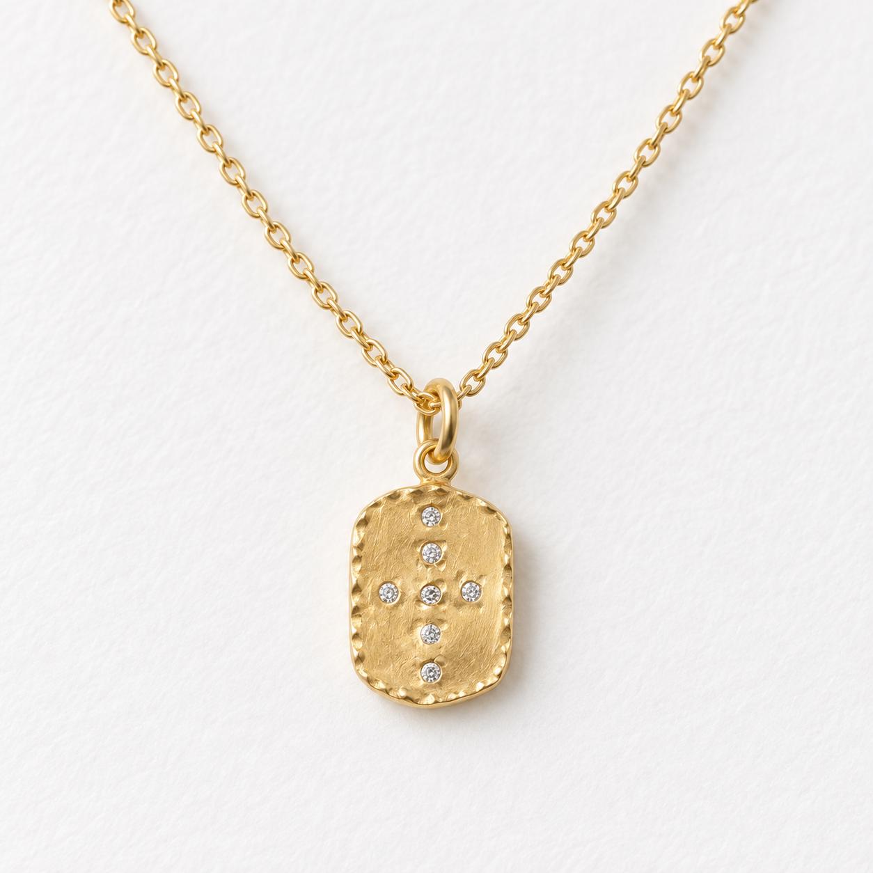 Diamond Cross Tag Necklace in Hammered Solid Gold, photo 1