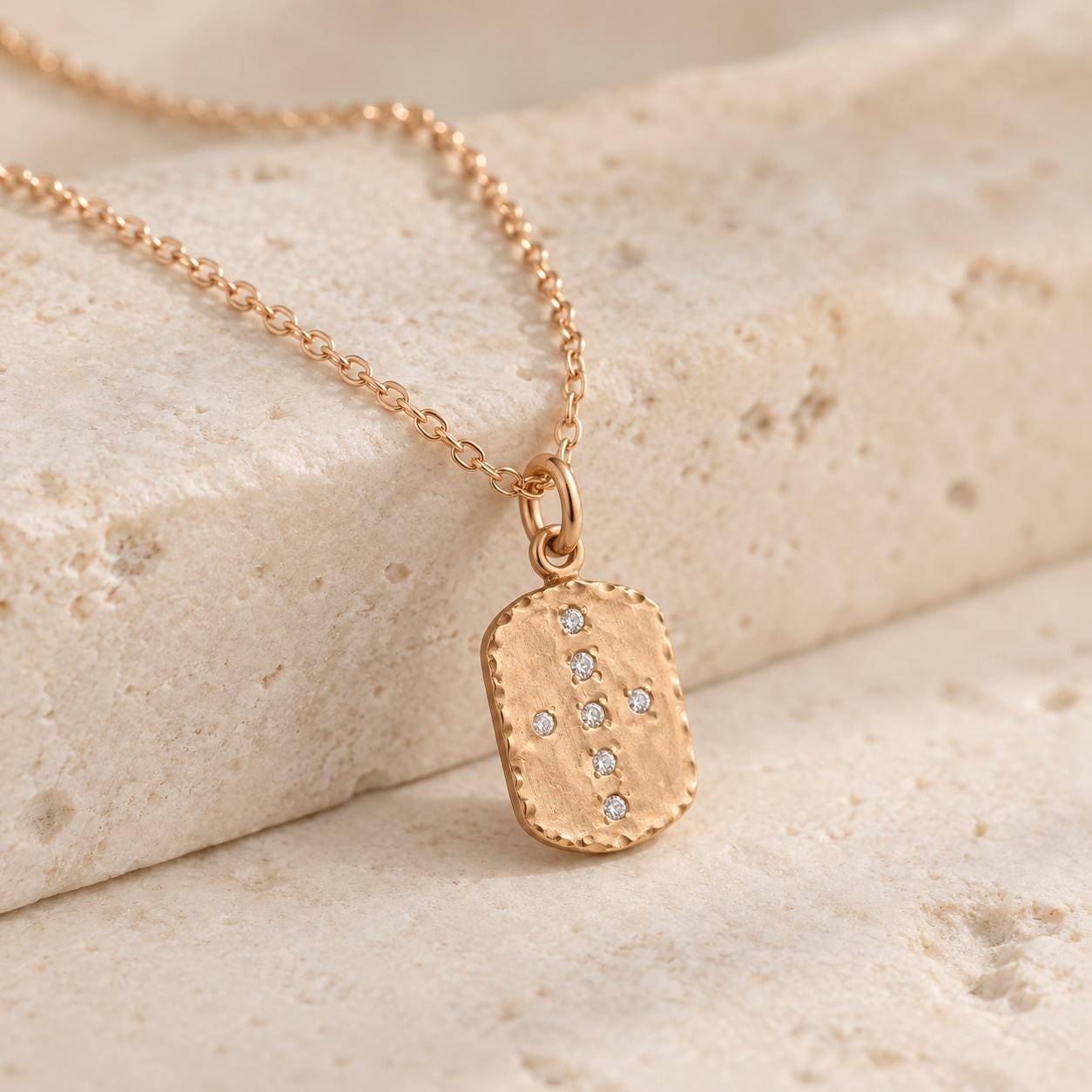 Diamond Cross Tag Necklace in Hammered Solid Gold, photo 5