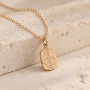 Diamond Cross Tag Necklace in Hammered Solid Gold, photo 5