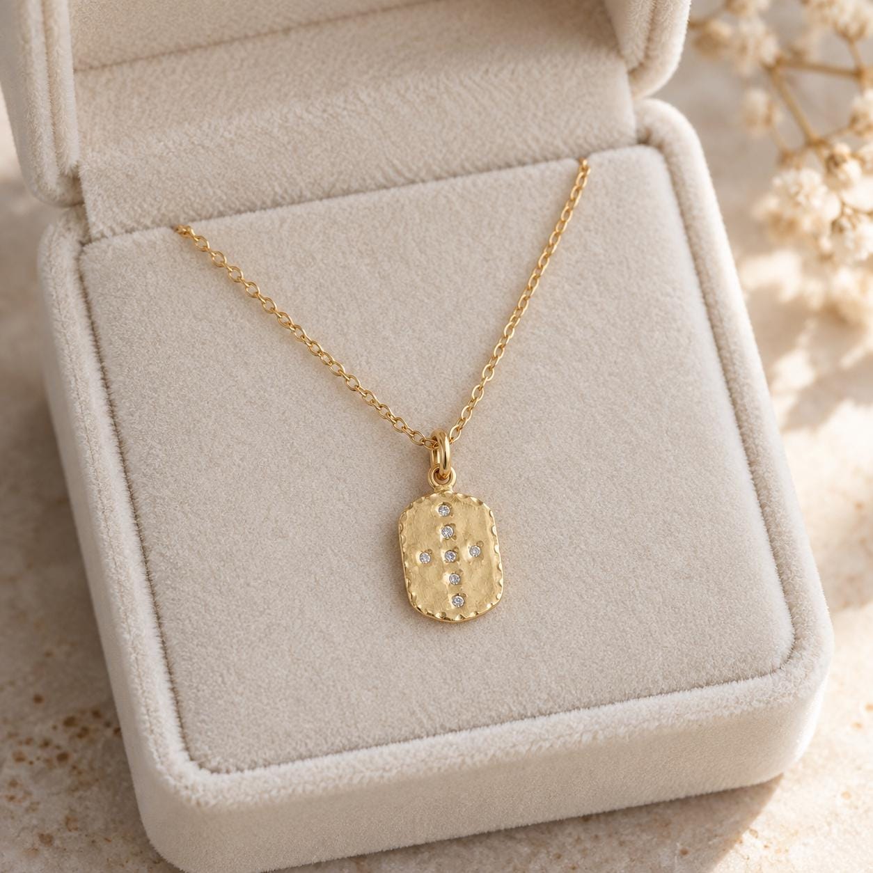 Diamond Cross Tag Necklace in Hammered Solid Gold, photo 7