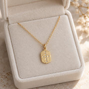 Diamond Cross Tag Necklace in Hammered Solid Gold, photo 7