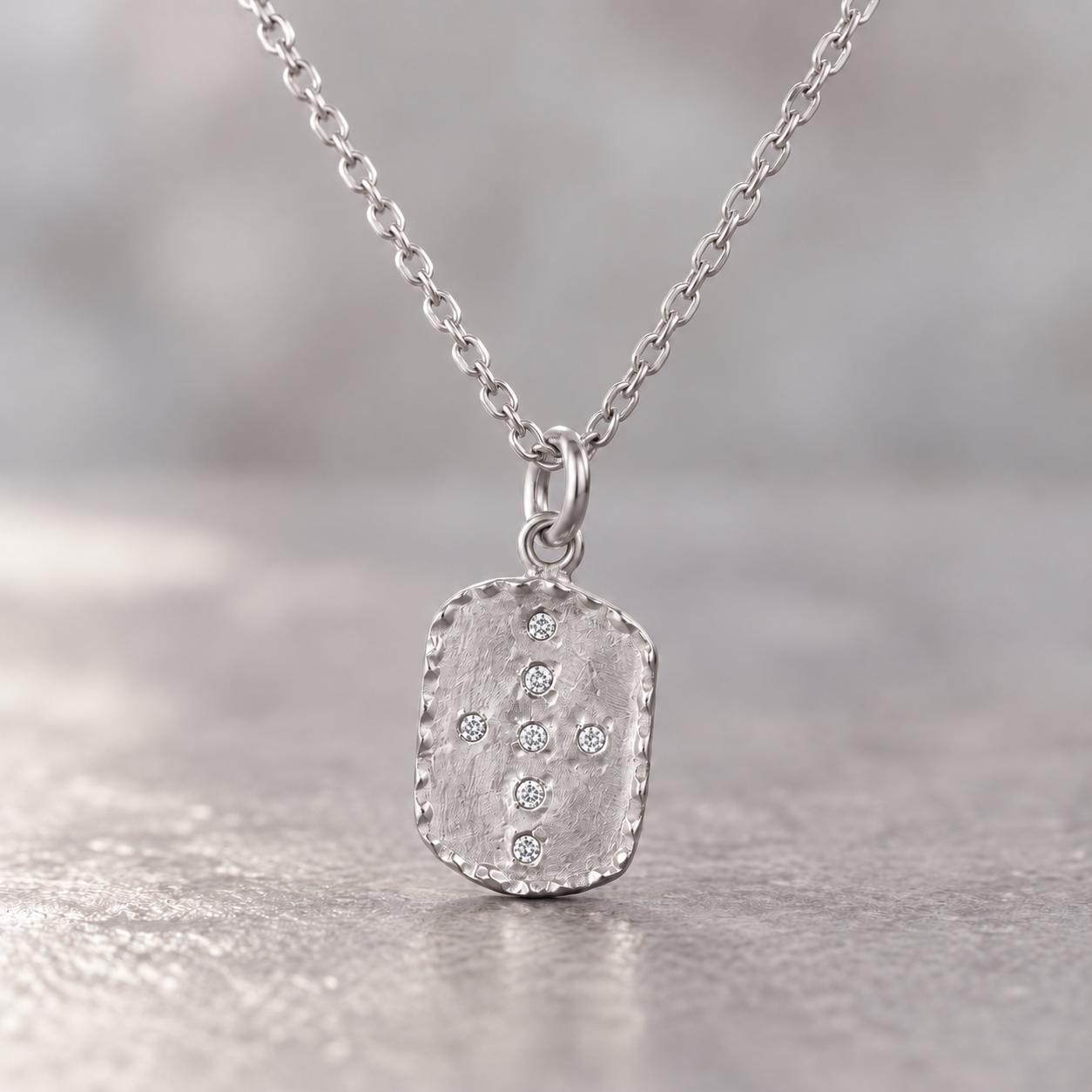 Diamond Cross Tag Necklace in Hammered Solid Gold, photo 9