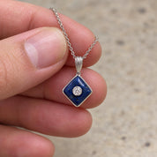 Lapis Lazuli & Diamond Square Pendant Necklace, photo 1