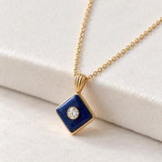 Lapis Lazuli & Diamond Square Pendant Necklace, photo 2