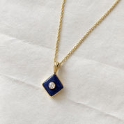 Lapis Lazuli & Diamond Square Pendant Necklace, photo 8